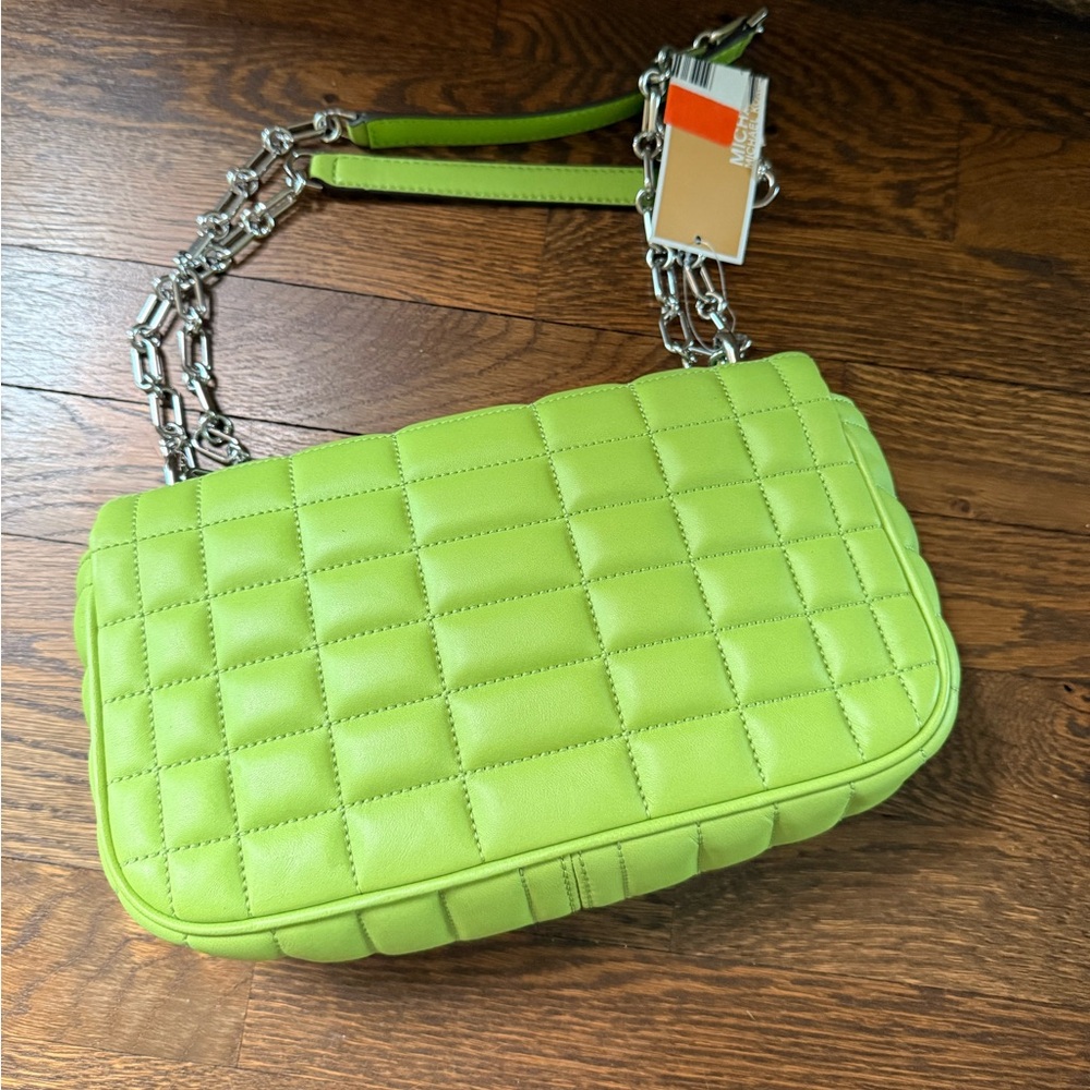 Michael Kors Tribeca Large Quilted Leather Green Shoulder Bag & Crossbody - Picture 9 of 11